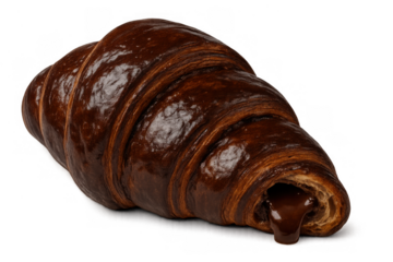 Delicious chocolate croissant with molten filling, rich pastry for breakfast or dessert, isolated on transparent background