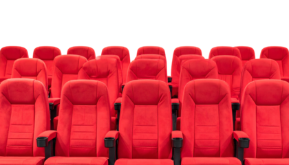 Rows of plush red theater seating invite anticipation for movies, shows, performances, and events with comfort