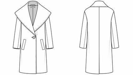Fashion illustration of women's coat front and back view vector drawing