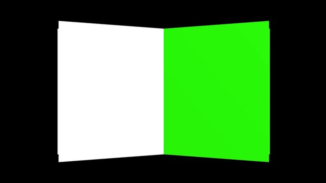 4k 3D Flipping page curl transition, photo album animation being flipped over green screen.	
