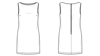Simple Sleeveless Sheath Dress Fashion Flat Sketch with Back Zipper Detail