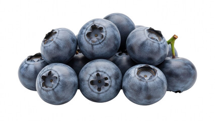 A small pile of fresh, ripe blueberries with a slight natural bloom, isolated on transparent background