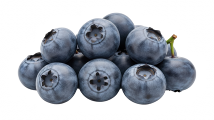 A small pile of fresh, ripe blueberries with a slight natural bloom, isolated on transparent background