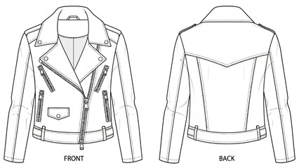 Fashion Sketch of a Classic Motorcycle Jacket Displayed Front and Back