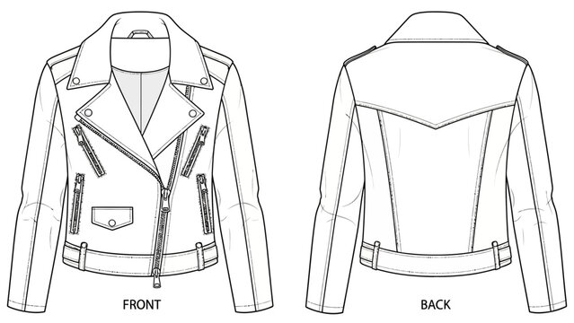 Fashion Sketch of a Classic Motorcycle Jacket Displayed Front and Back
