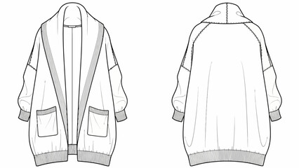 Fashion flat sketch of a women's bomber jacket with shawl collar and pockets