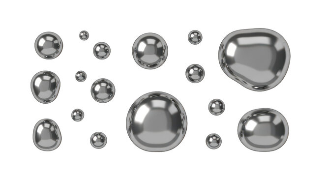 Collection of shiny silver spheres arranged in a pattern. isolated illustration on  transparent background PNG