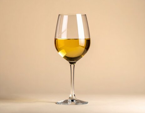 Elegant Glass of White Wine on a Neutral Background.