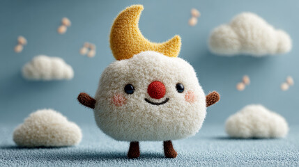 Cheerful Cloud Character with Horn