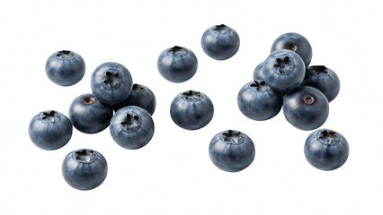 A scattering of fresh, ripe blueberries isolated on transparent background, perfect for healthy eating concepts