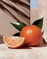 fresh oranges on a wooden table