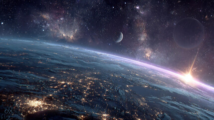 Isolated House at Night with a Warm Glow and Snow