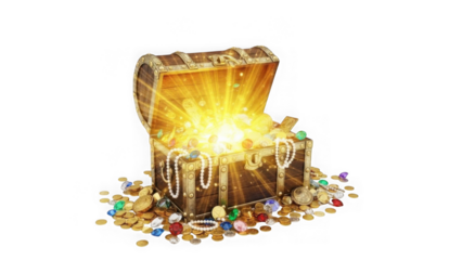 Glowing Treasure Chest Overflowing With Gold Coins And Jewels