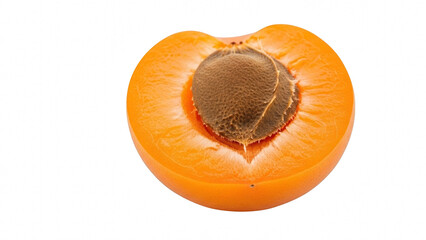 Half an apricot fruit showing the seed inside, isolated on transparent background