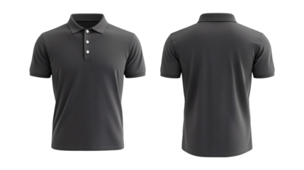 Plain Dark Gray Polo Shirt Mockup Front and Back Views 3D Rendering on transparent background