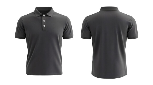 Plain Dark Gray Polo Shirt Mockup Front and Back Views 3D Rendering on transparent background