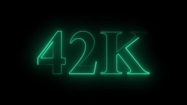 42k Neon text Ultra HD icon isolated on black background, 42K followers. 4k animation in Easy to put into any video. 