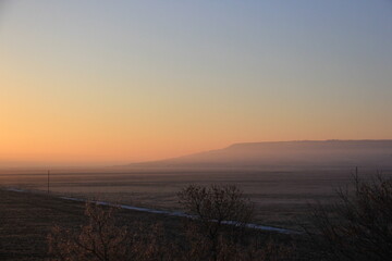 March 21, 2019 sunset in the fog from country to city scenes.