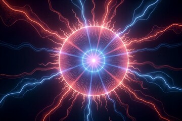 Obraz premium Cosmic mandala radiates vibrant light, glowing orbs and radiant sparks swirl in mesmerizing fractal pattern against deep space backdrop.