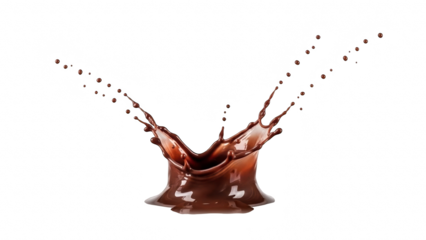 Chocolate liquid splash crown shape isolated on transparent background