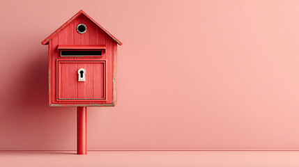 Modern Red Mailbox on a Minimalist Pink Wall