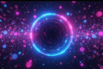 Obraz premium Abstract glowing sphere with vibrant blue and pink particles, futuristic