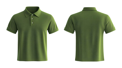 Plain Green Polo Shirt Mockup Front and Back Views 3D Rendering on transparent background