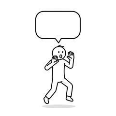 Fototapeta premium Stickman character in a thoughtful amazed shock pose with a speech bubble. Simple outline vector.