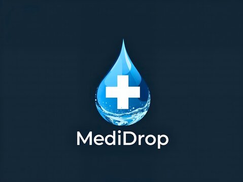 Sleek MediDrop logo with a modern water drop and cross design evokes health, wellness, and pharmaceutical innovation
