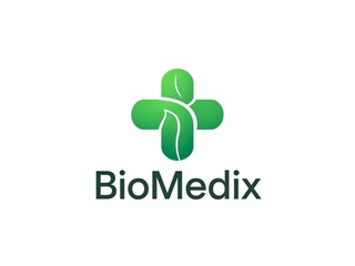 Modern BioMedix Logo Design for Pharmaceutical or Healthcare Company with Leaf Symbolizing Natural Wellness and Growth in Green