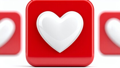 Three red square icons with white hearts, symbolizing love, likes, and social media engagement.