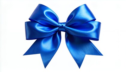 Vibrant Blue Satin Ribbon Bow Isolated on White Background.