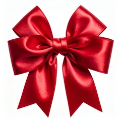 Vibrant Red Satin Ribbon Bow Isolated on White Background for Festive Decorations and Gift Wrapping.