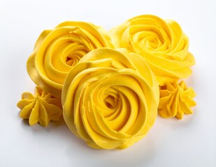 Vibrant Yellow Meringue Cookies Arranged Artfully on a Clean White Background.