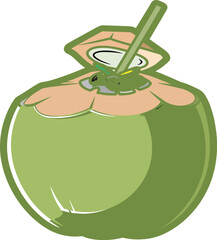 Refreshing Green Coconut Drink Cartoon Illustration