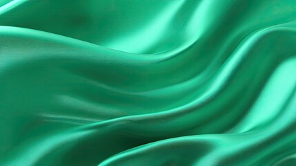 Fototapeta premium Smooth and Shimmering Green Fabric with Elegant Waves Creating a Luxurious and Rich Texture Perfect for Textiles and Design Backgrounds