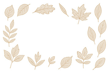 Fototapeta premium Autumn leaves border design creating a natural frame, beige foliage elements on transparent background for seasonal decor