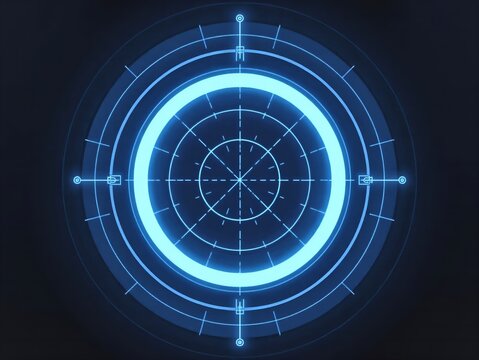 Modern glowing target scope with futuristic design elements for technology interface and game development applications