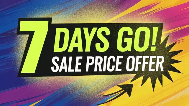 Promotional banner announcing a sale with 7 days left on a colorful background with dynamic brush strokes