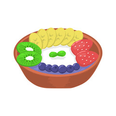 フルーツたっぷりのアサイーボウルイラスト・ヘルシーで可愛い朝食、美容イメージ