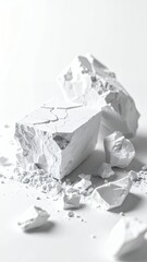 White Chalk Blocks and Powder on a White Background.