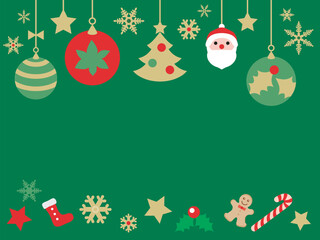 雪の結晶とクリスマスツリーのオーナメントのイラストフレーム