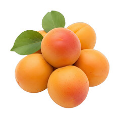Cluster of Fresh Ripe Apricots with Green Leaves on a Transparent Background Ideal for Culinary and Health Content