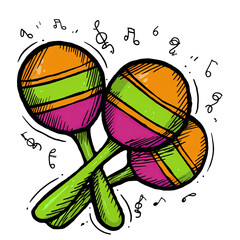 Colorful Cartoon Maracas Musical Instruments with Bold Lines and Hatching Detail Isolated on Transparent Background Festive Celebration Party Sound