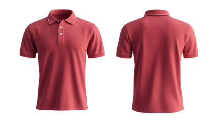 Plain Light Red/Coral Polo Shirt Mockup Front and Back Views 3D Rendering on transparent background