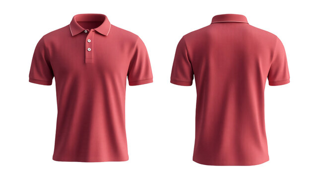 Plain Light Red/Coral Polo Shirt Mockup Front and Back Views 3D Rendering on transparent background