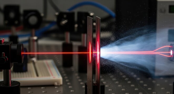 Precision red laser beam experiment for scientific research and development purposes