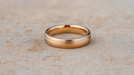 Gold wedding band on textured surface with warm glow and elegant simplicity