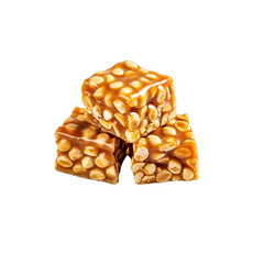 Stacked Crunchy Peanut Brittle Candy Squares with Caramel Coating Isolated on Transparent Background High Clarity Studio Shot Soft Shadows