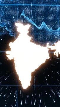 A glowing, digital blue globe depicting Earth, highlighting India and Asia with flowing light